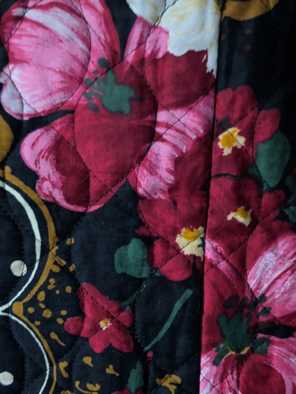 Vintage Floral Quilted Midi Skirt in Black & Pink - Picture 3 of 7